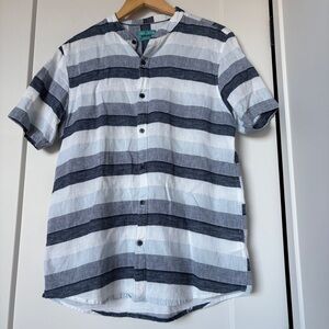 Linen & Cotton Striped Blue and White Men's Shirt - Medium